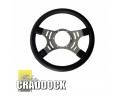 14 INCH POLISHED 4 SPOKE BLACK VINYL STEERIN G WHEEL