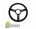 15 INCH BLACK 3 SPOKE STEERING WHEEL AND BOSS FOR 90/110 to  HA906579 1991 AND FROM WA138480 1998 AND RANGE ROVER CLASSIC UP TO AIRBAG AND DISCOVERY 1 UP TO LA081991 16mm SHAFT WIDTH