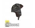BROWN LEATHER LOOK TUNDRA HAT WITH THERMAL LINING ADJUSTABLE CHIN STRAP AND EMBOSSED LAND ROVER LOGOS.
