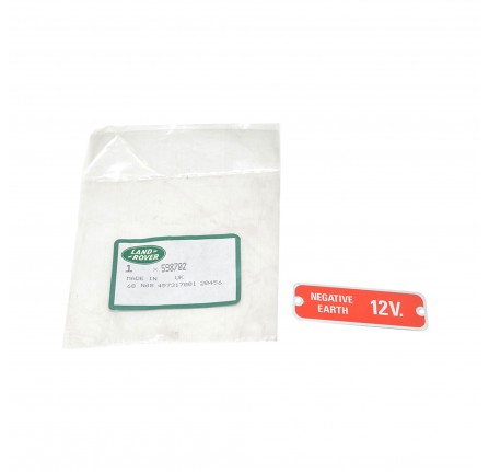 Genuine Warning Plate Negative Earth 12 Volt