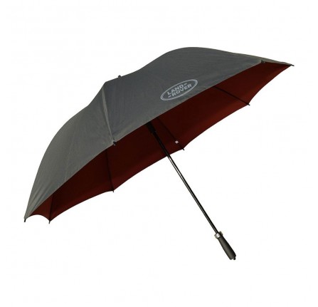 Land Rover Large Golf Umbrella Automatic Opening Golf Umbrella with Lightweight Fibreglass Shaft with Curved Handle & Windproof System. Two Skin Black Polyester Canopy with Contrast Brogue (Brown) Inner Lining and Single Panel Subtle Logo Applied t