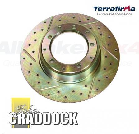 Terrafirma Brake Discs X2 Rear Cross Drilled & Grooved Discovery 1 & Range Rover Classic 1986 on & Defender 90 1990 On.