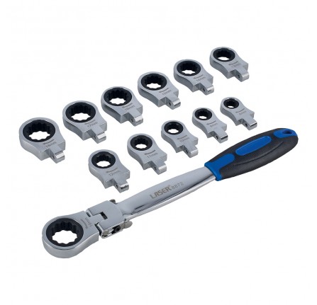 Laser Multi Head Rachet Spanner Set Comes Complete with 12 Interchangeable Rachet Ring Spanner Heads Size 8mm up to 19mm