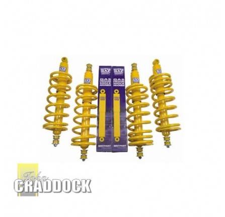 Britpart Super Gaz Suspension Kit Std Height Heavy Duty. Suitable for Land Rover 110. Comes Complete with X4 Super Gaz Shock Absorbers and X4 Britpart Yellow Springs.