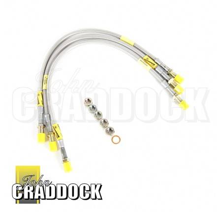 50mm Extd Braided Stainless Steel Brake Hoses for Series 3 upto 1980 Set Consists Of 3 Hoses
