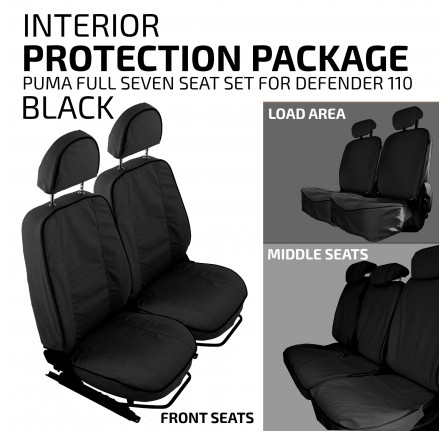 Interior Protection Package in Black for Puma 110 Kit Includes Covers for Two Front Seats Three Middle Seats and Two Load Area Seats for Land Rover 110 Puma Easy to Fit