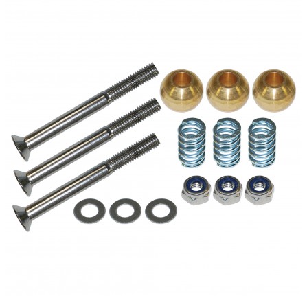 Stainless Steel Door Hinge Pin Kit Includes 3 x M6 x 60mm Bolts, 3 x 3mm Washer, 3 x Hinge Nuts, 3 x Cone Bush, 3 x Door Hinge Spring.