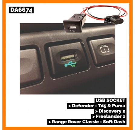 Mud Defender 2002-2016 Usb Dash Switch Socket Retains Factory Appearance Of Dash Switches Also Fits Discovery 2 and Freelander 1
