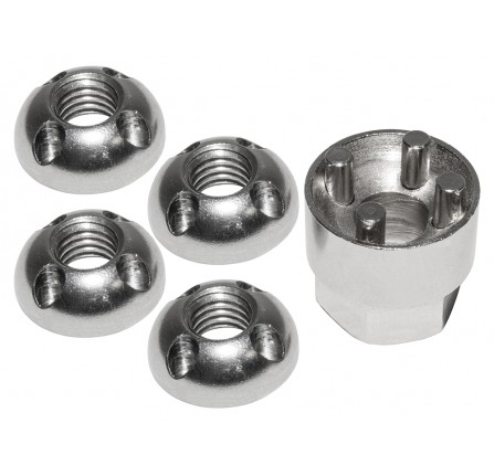 Tamper Proof Nut Set M6 Includes 4 Nuts and 1 Key