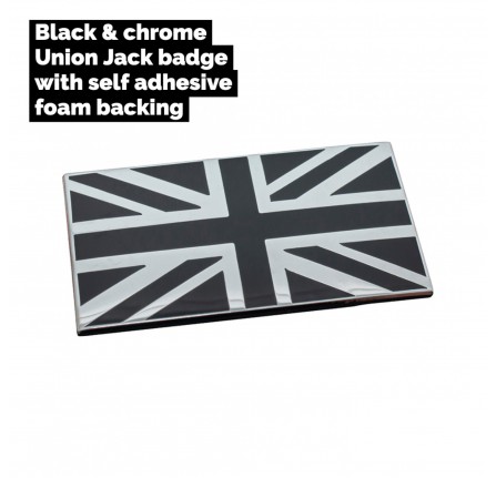 Black & Chrome Union Jack Badge with Self Adhesive Foam Back