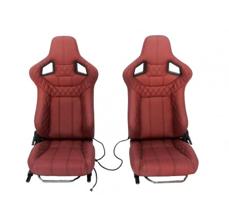 Lri Full Leather Heated Front Burgundy Corbeau Seats - Pair Fits Land Rover Defender 90 110