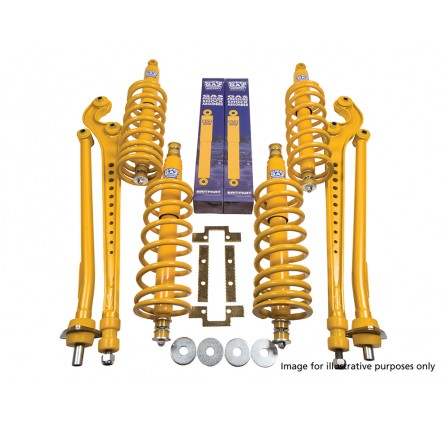 Britpart Super Gaz Suspension Lift Kit Heavy Duty 40mm Lift. Suitable for Land Rover 110 from 1994 (Wide Bush) Comes Complete with X4 Super Gaz Shock Absorbers X4 Britpart Yellow Springs and Radius Arms to Suit.
