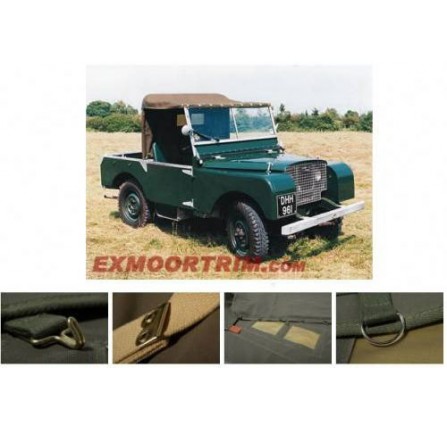 80 Hood Full with Twin Brass Gauze Rear Windows in Sand for Early Vehicles Only Flat Hoops and Strap Side Fixings