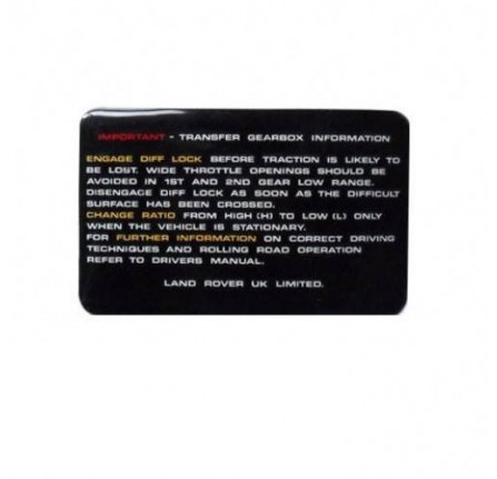 Genuine Instrucion Plate Gear Box Manual Decal Range Rover 1986>