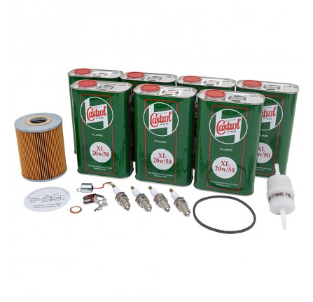 2.25 Petrol Service Kit 1964 Onwards Britpart with Castrol Oil and Fixed Points for Lucas Distributor