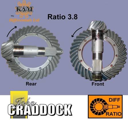 Kam 3.8 Ratio Crown Wheel & Pinion Front (Long Nose Diff) 90/110/130/D1/D2/RRC