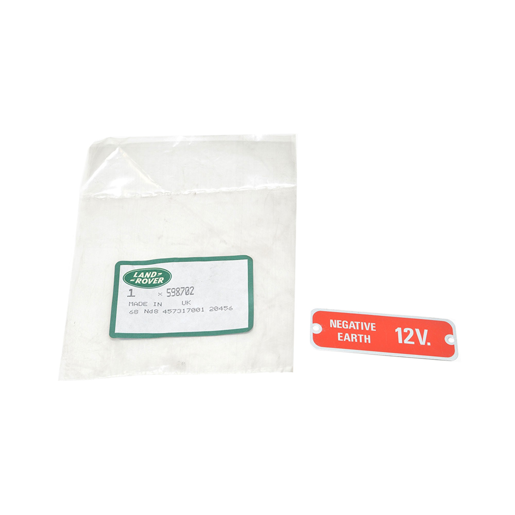 598702 - Genuine Warning Plate Negative Earth 12 Volt