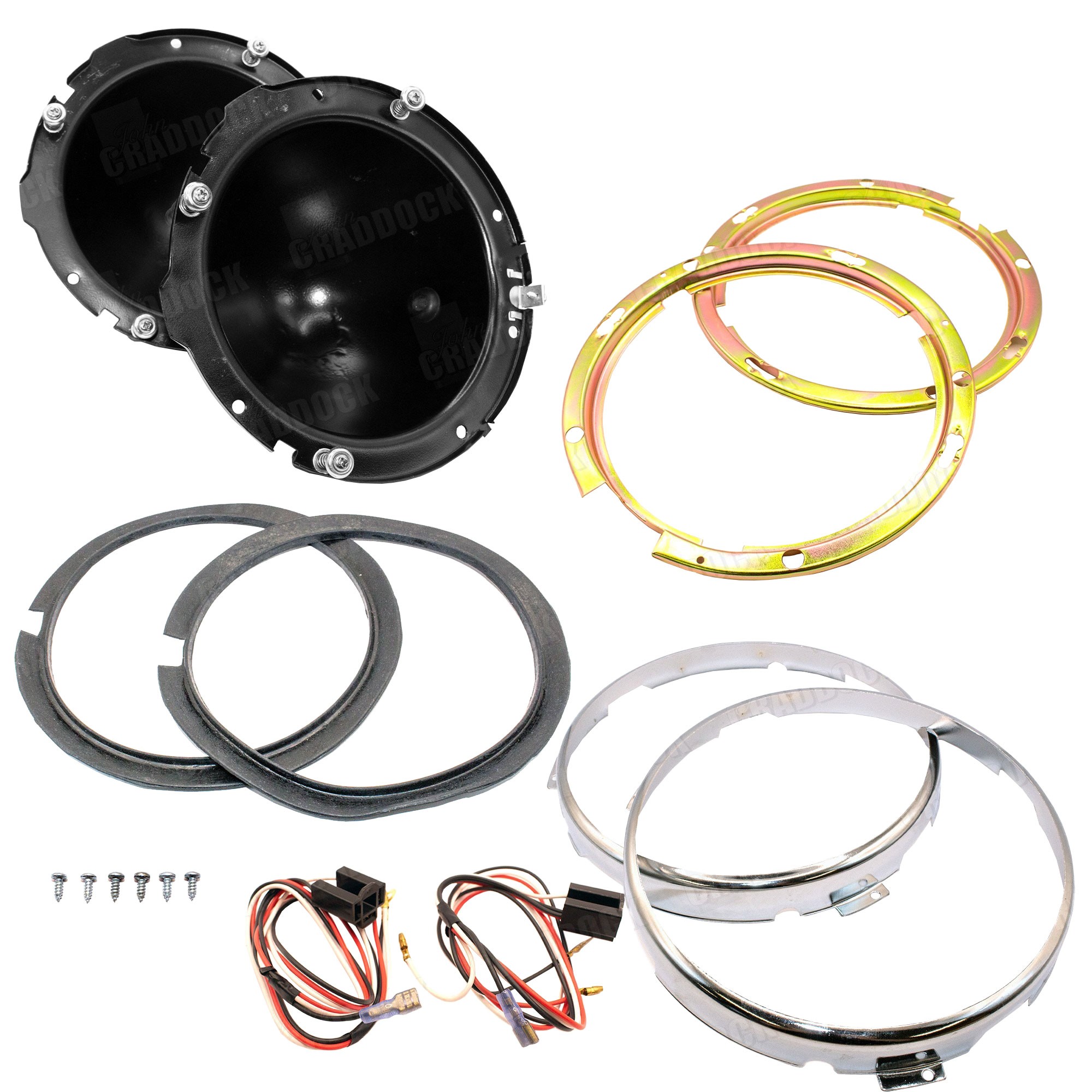 274377KIT - One Pair Metal Headlamp Bowl Kit with Seals and Rims Fits 1952-TO Suffix A Series 2A Will Only Fit Sealed Beams