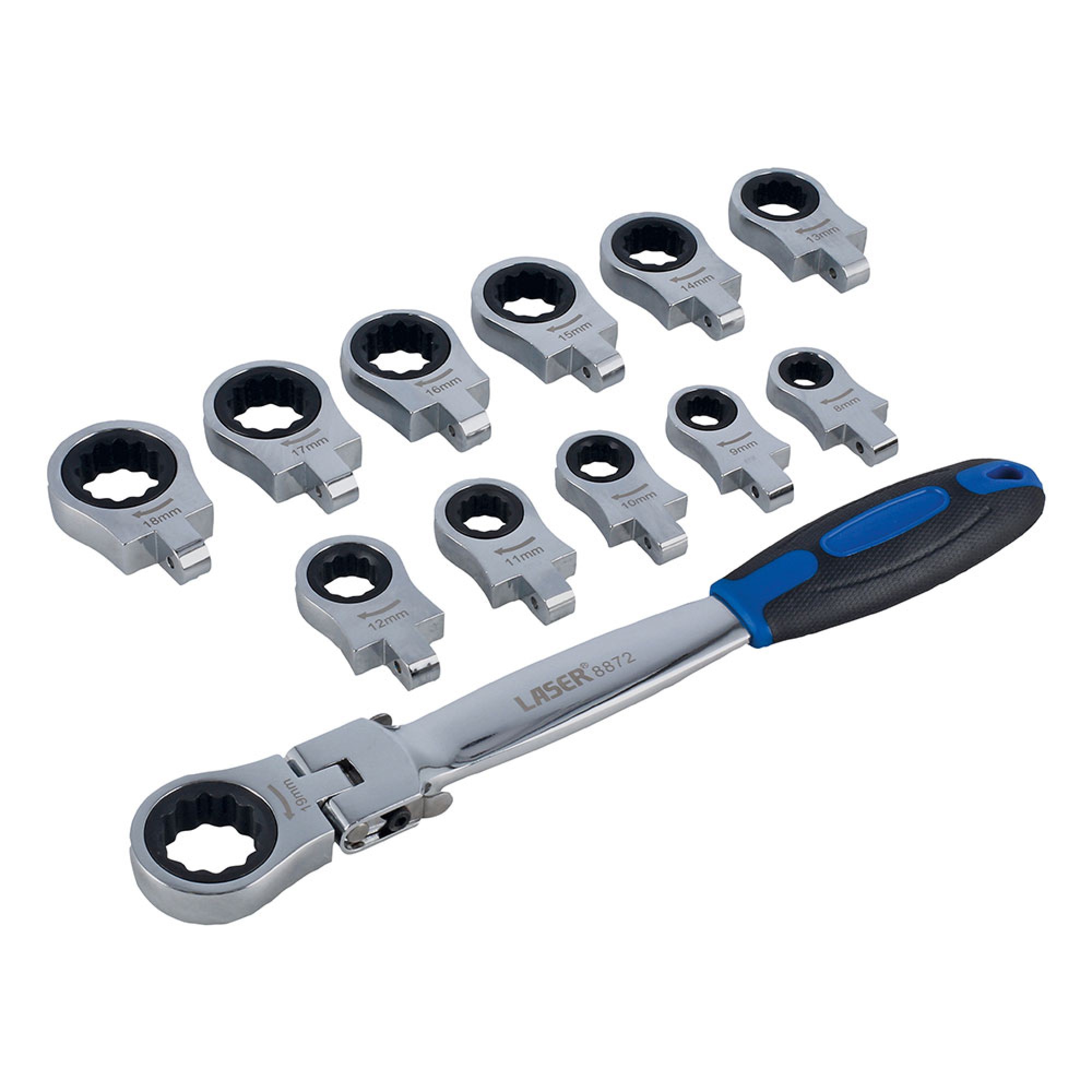 Laser Multi Head Rachet Spanner Set Comes Complete with 12 Interchangeable Rachet Ring Spanner Heads Size 8mm up to 19mm