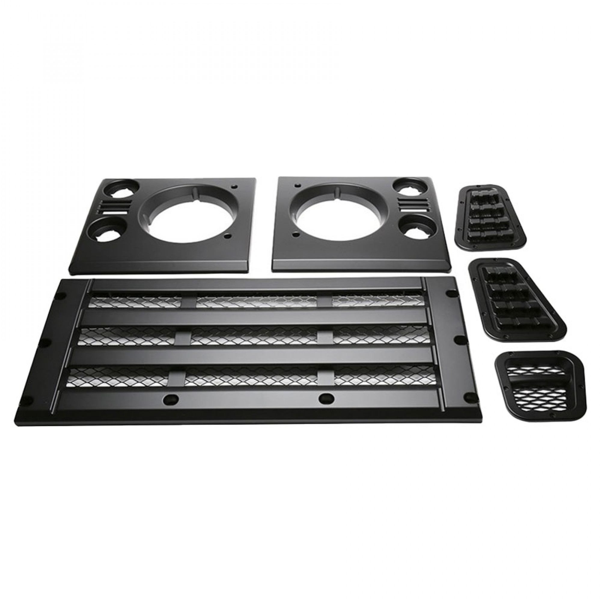 BA9455 - Face Lift Grill Kit Defender 1995 on Satin Black Front Grill and Light Surrounds , Wing Top Vents and Side Vent