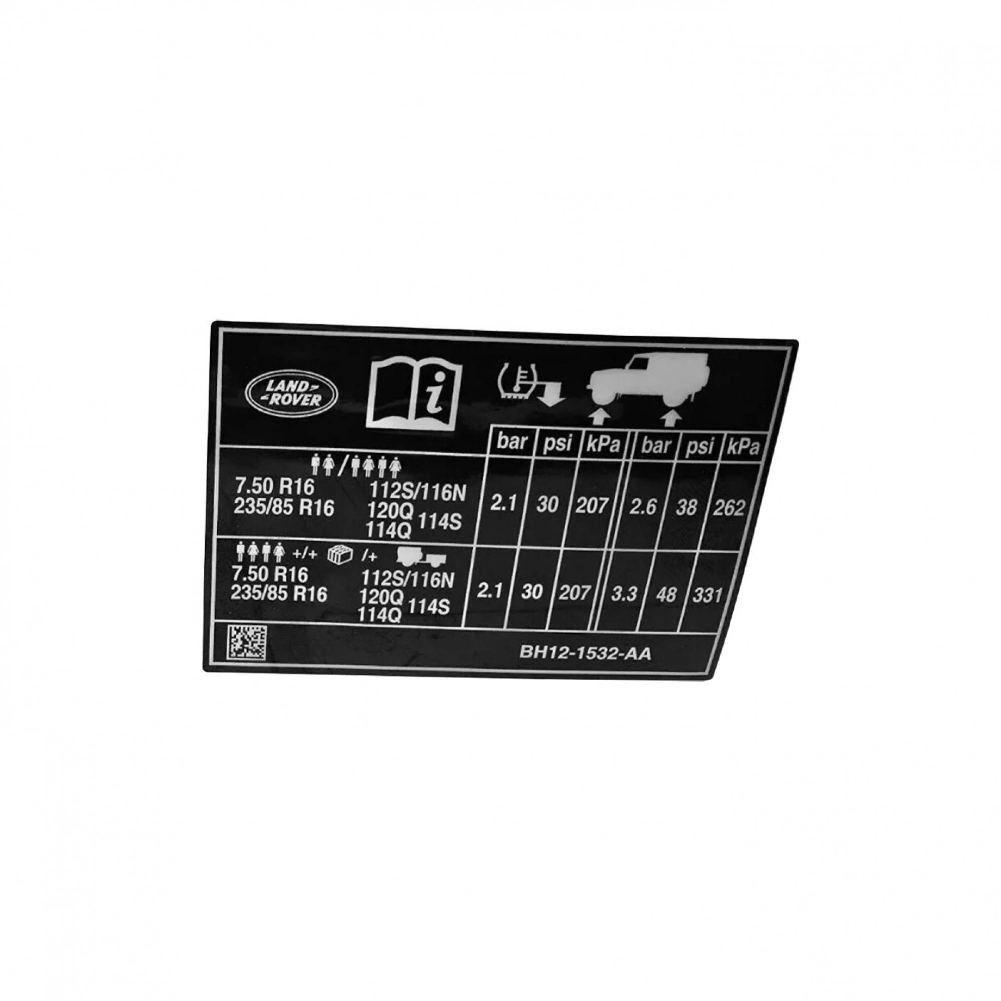 LR023779 - Tire Pressure Instruction Decal