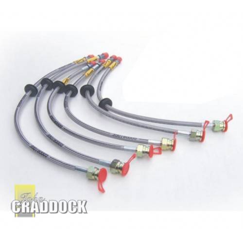 BA158L - 50mm Extd Braided Stainsteel Brake Hose Set for Land Rover 90 Except Vehicles with Abs Kit Comprises Of 3 Brake Hoses.