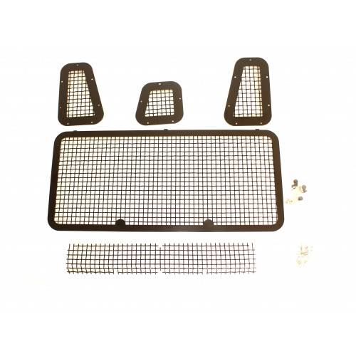 Zunsport Front Defender Black Grille Set Kit Includes: Front Grill, Front Lower Grille, Fender Upper & Side Grille Set. Made in Britain from 304 Stainless Steel Black Polymer Coated.