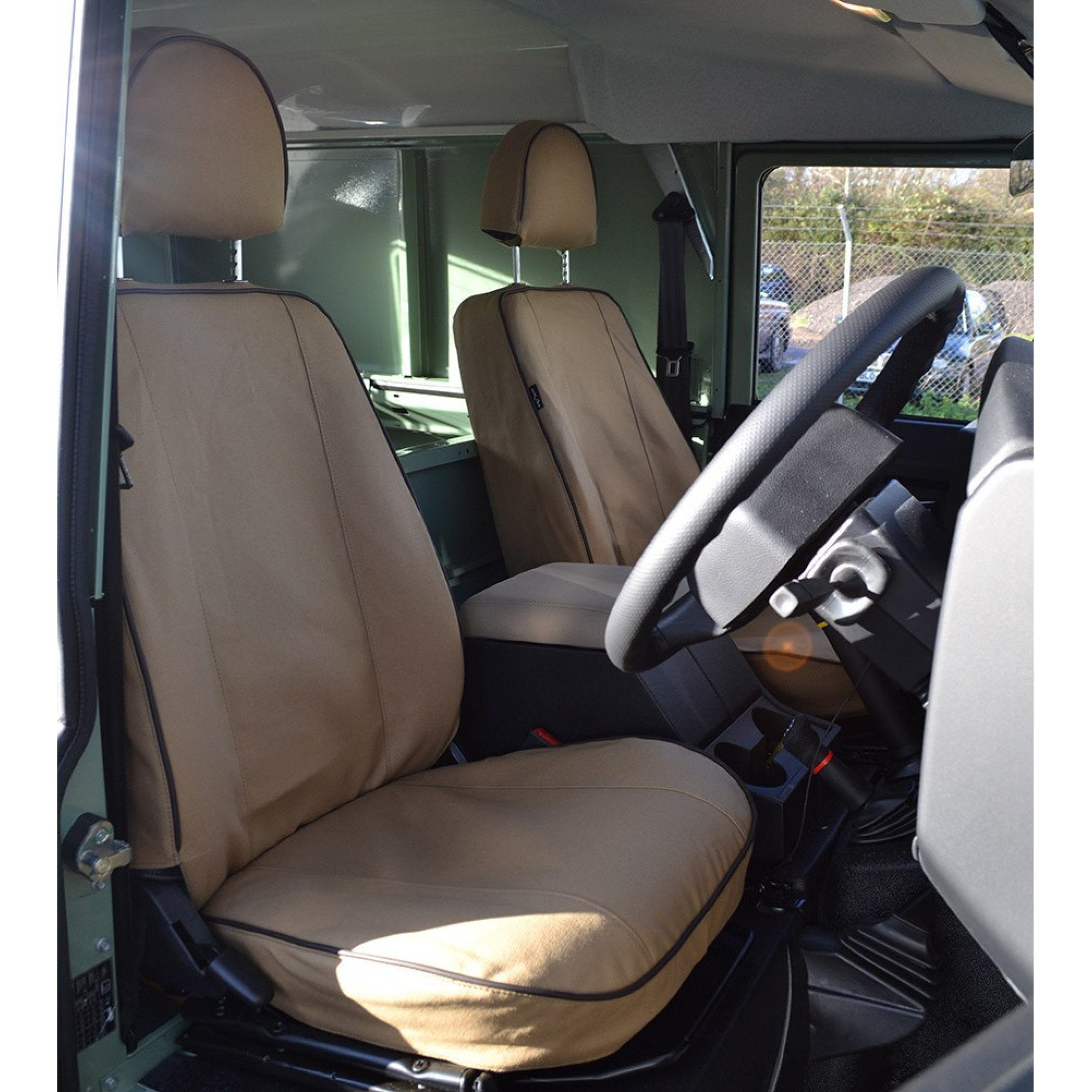 Canvas Seat Covers Front Outer Seats in Sand 90/110 2007 on