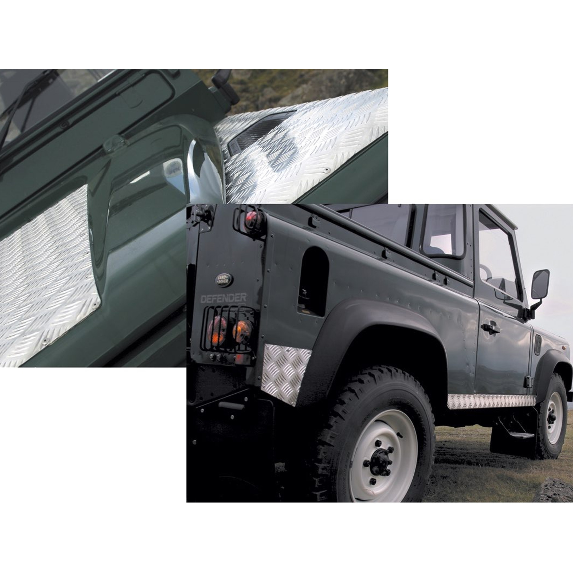 DA4296 - Silver Chequer Plate Kit Defender 90 Sills/Wing Tops/Bonnet/Rear Corners