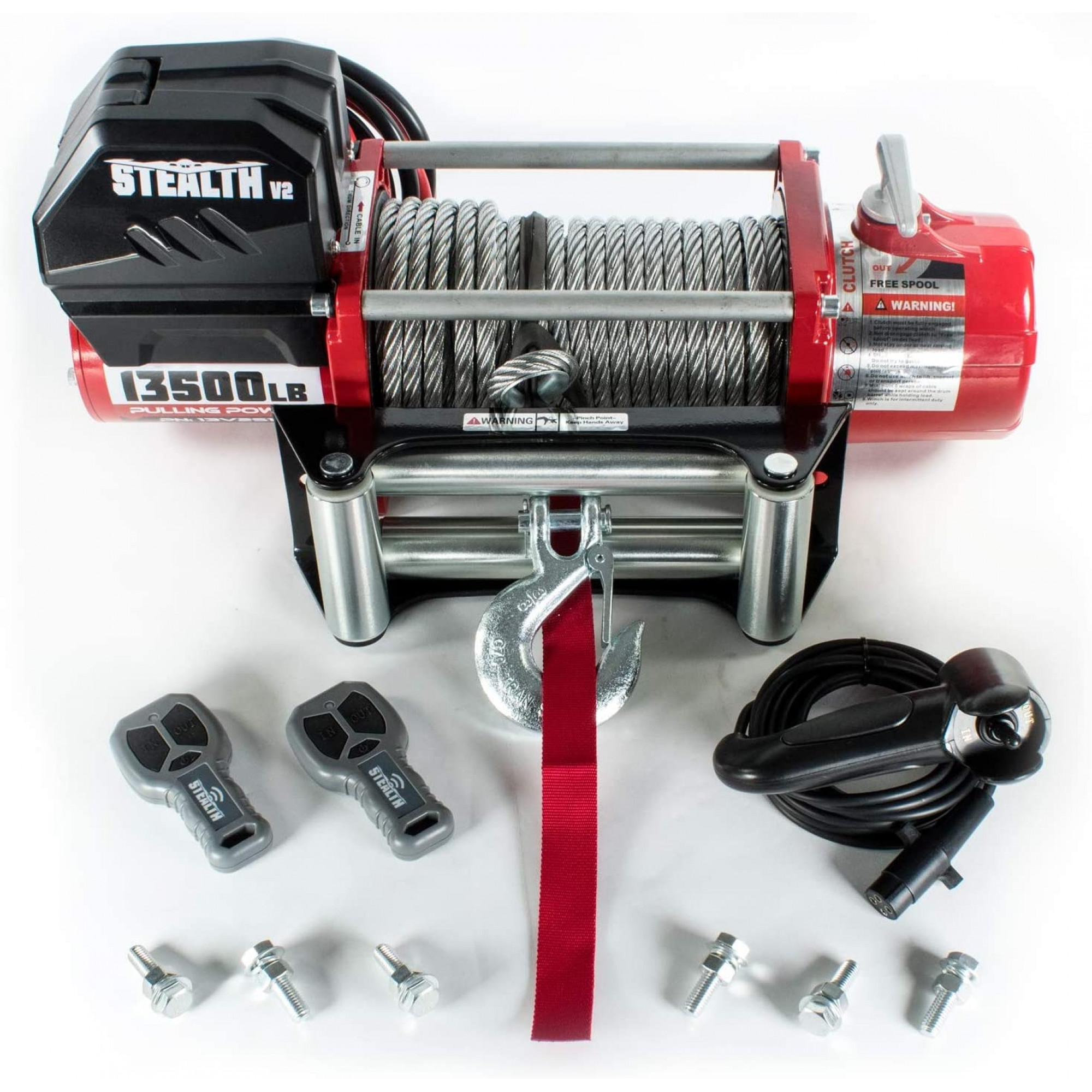 Stealth V2 13500LB 12V Winch - Steel Rope Complete with Wired and Wireless Remote