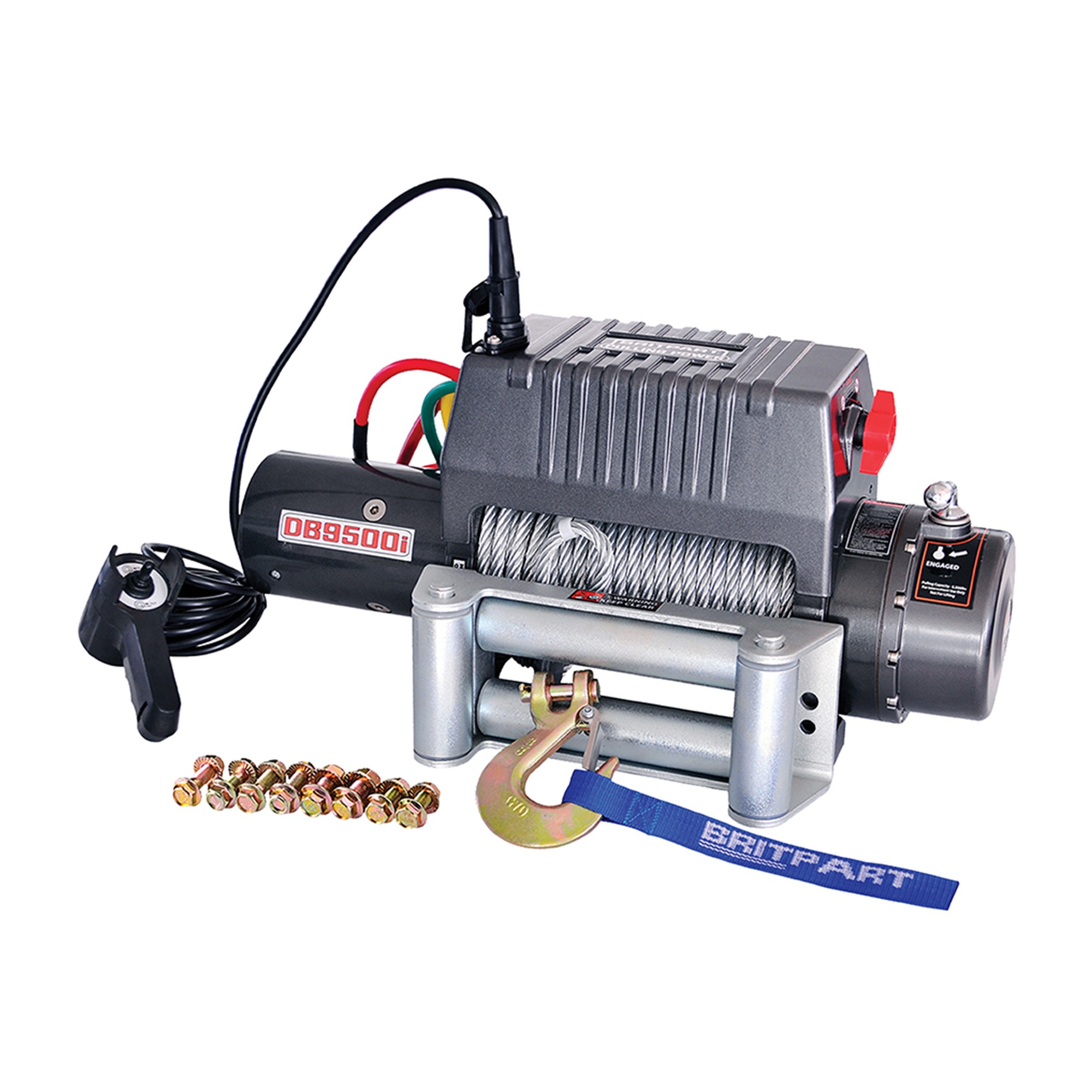 DB9500I - 9500LB Britpart Electric Winch (4309KG) Motor Output 3.6KW (4.8HP) Maximum Line Pull/Motor Current 9500LBS (4309KG)/365A
