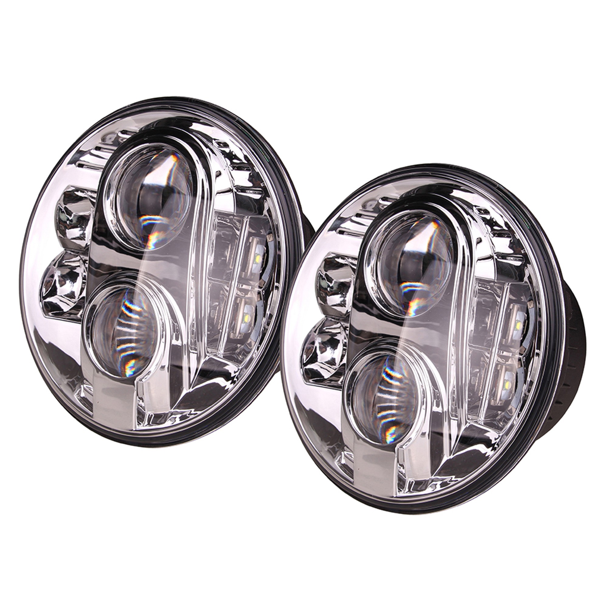 Led Lynx Eye Headlamp LHD 7 Inch Round Pair Dot & E Marked Polycarbonate Lens with Aluminium Housing 2800LM@30W on Low Beam 4450LM@48W on High Beam