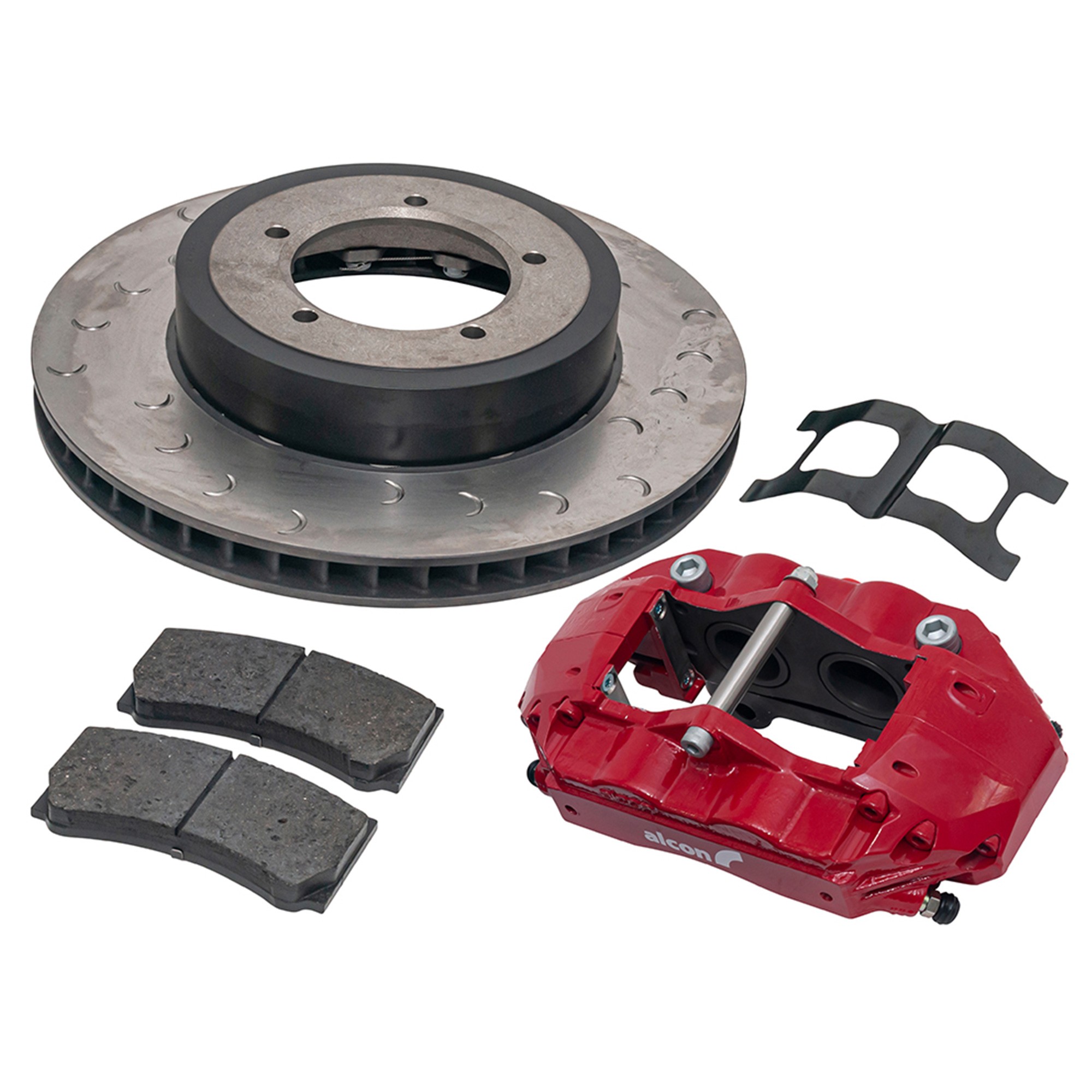 Alcon 4 Piston Front Disc Caliper Kit - Defender 16" Wheels - Red