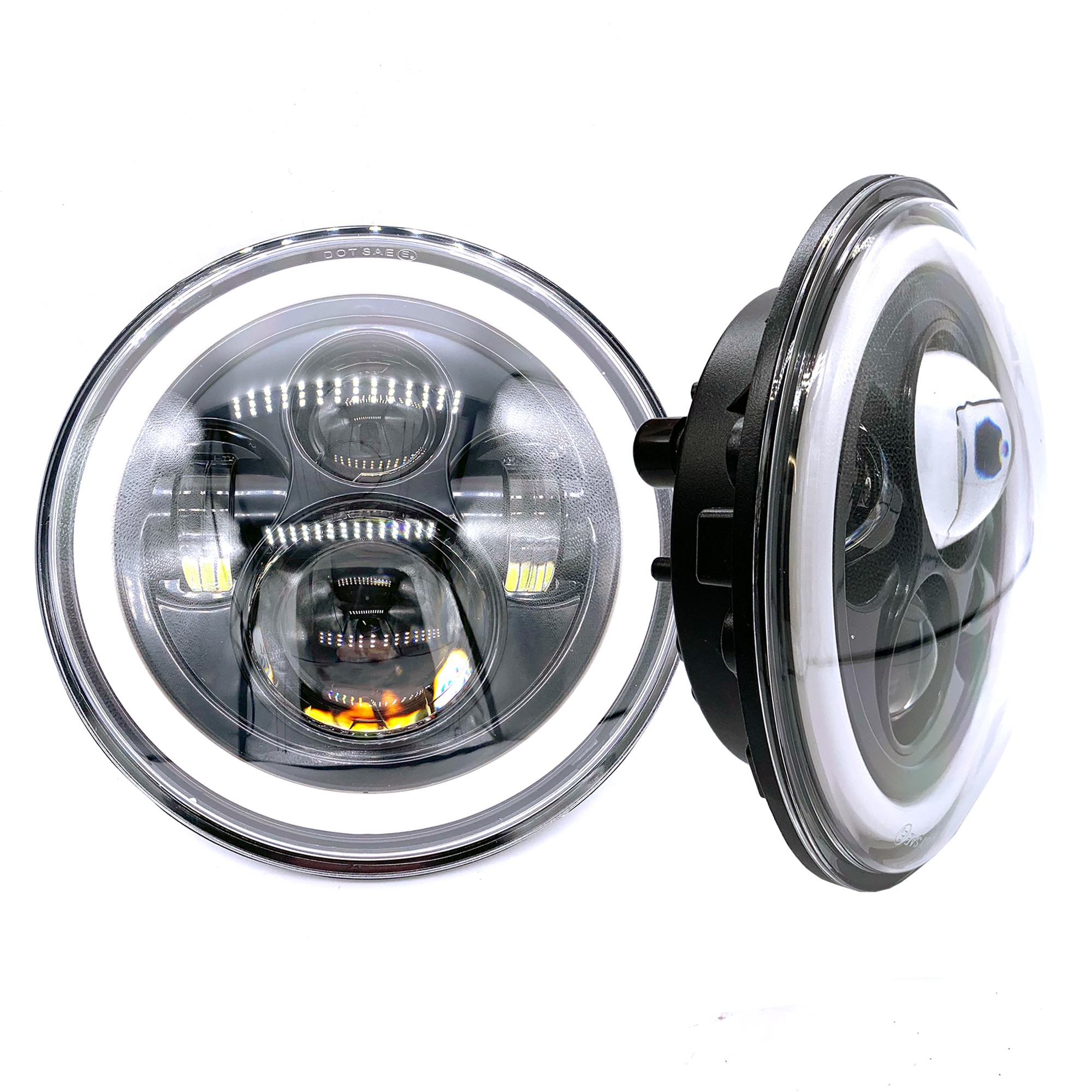 7 Led Headlights (Pair) with Halo Drl for Off Road Use Only