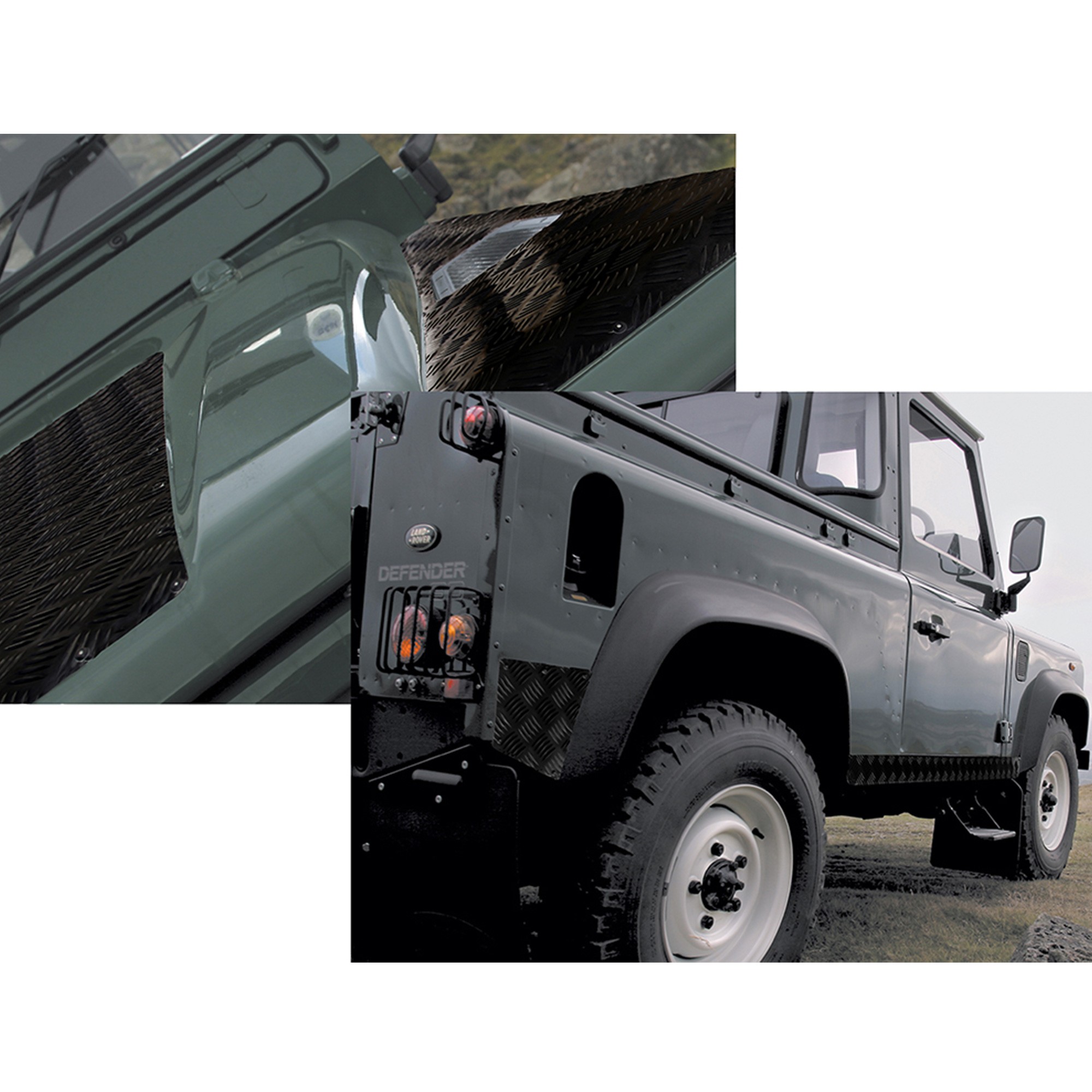 M12 Offroad Defender 90 Sill Protectors - Full Length 3mm Chequer Plate - Powdercoated Black Pair