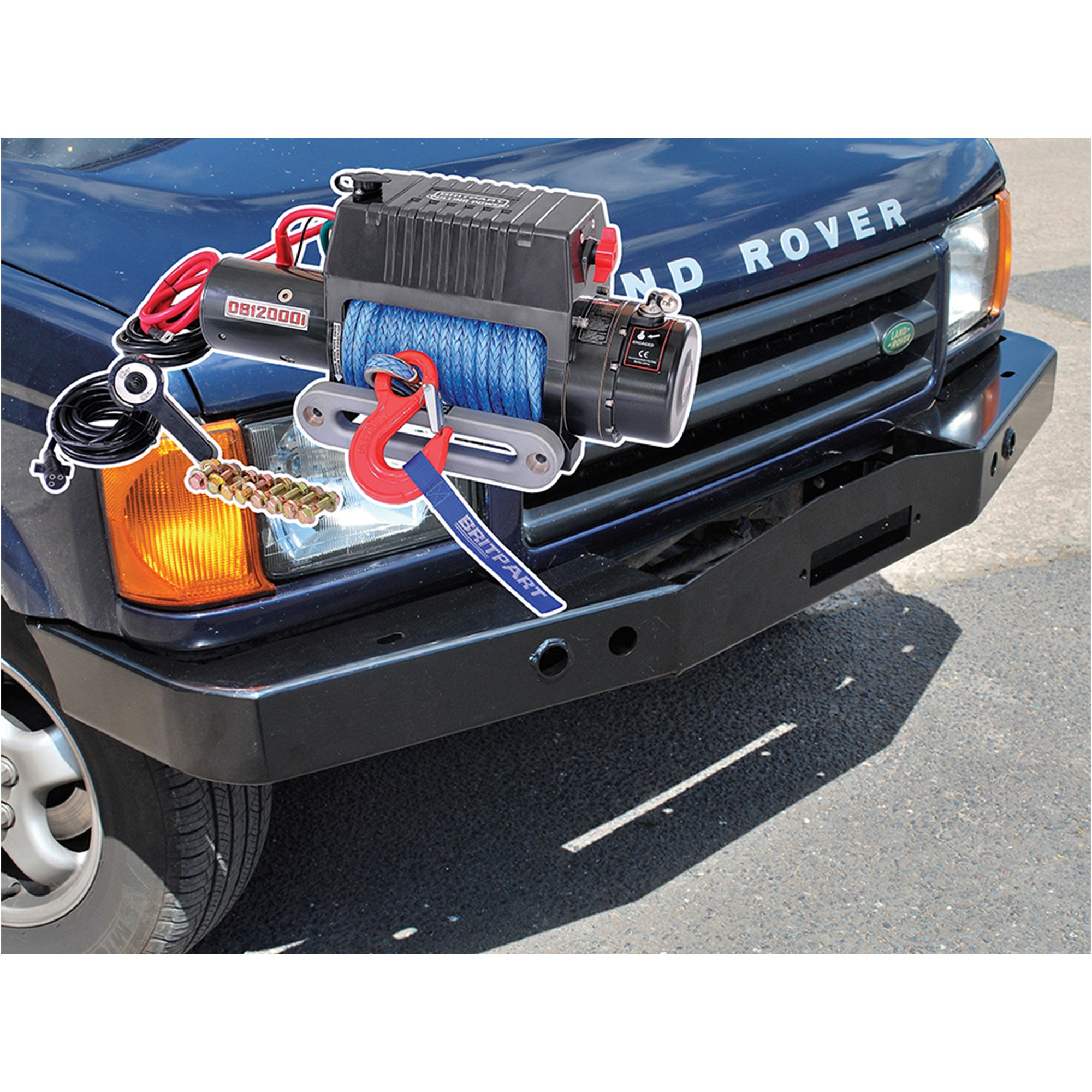 DB1346R - Britpart Discovery 2 Winch Kit DB12000I with Dyneema Rope Steel Bumper