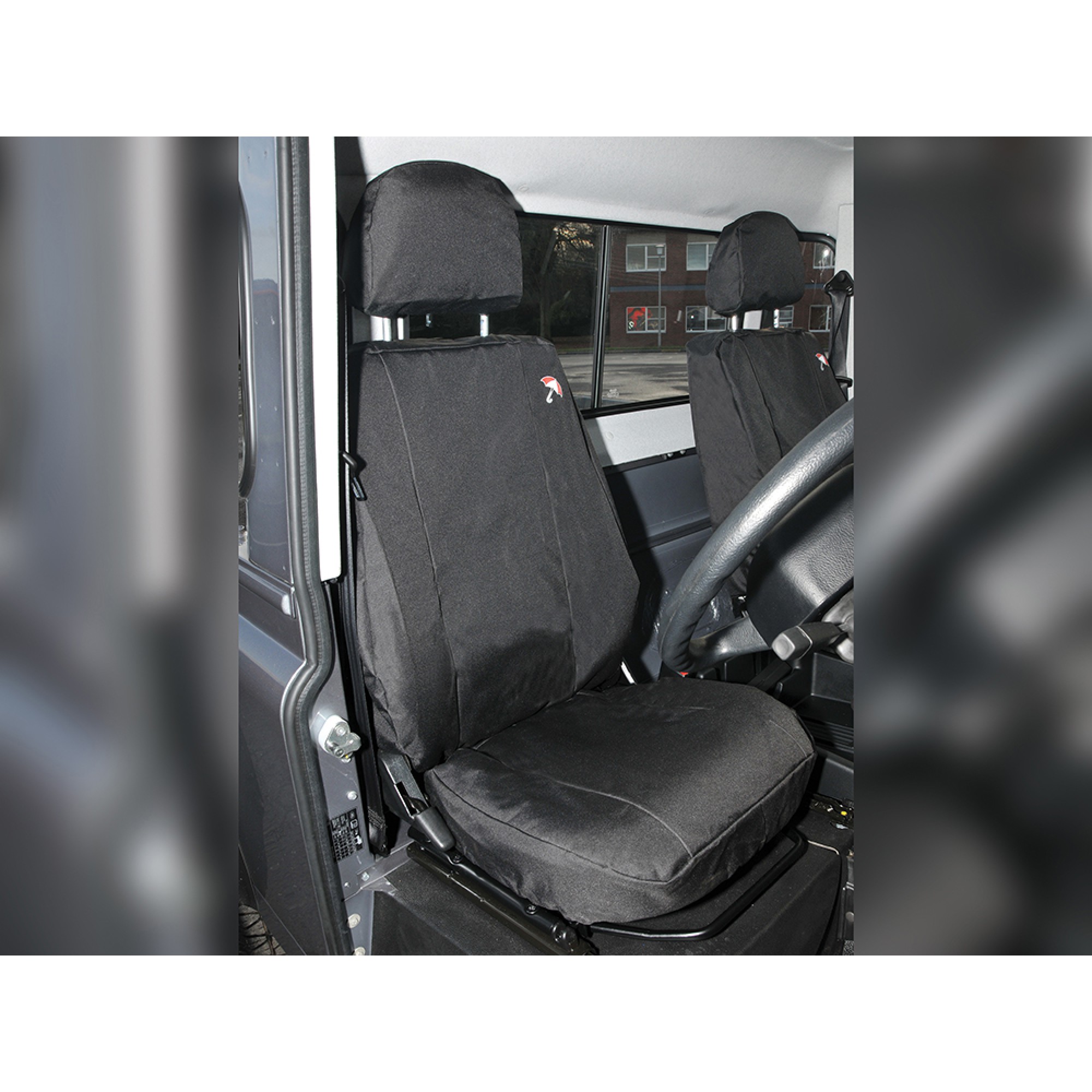 Defender Black Waterproof Front Seat Covers Pair 2007 on Includes Headrest Covers