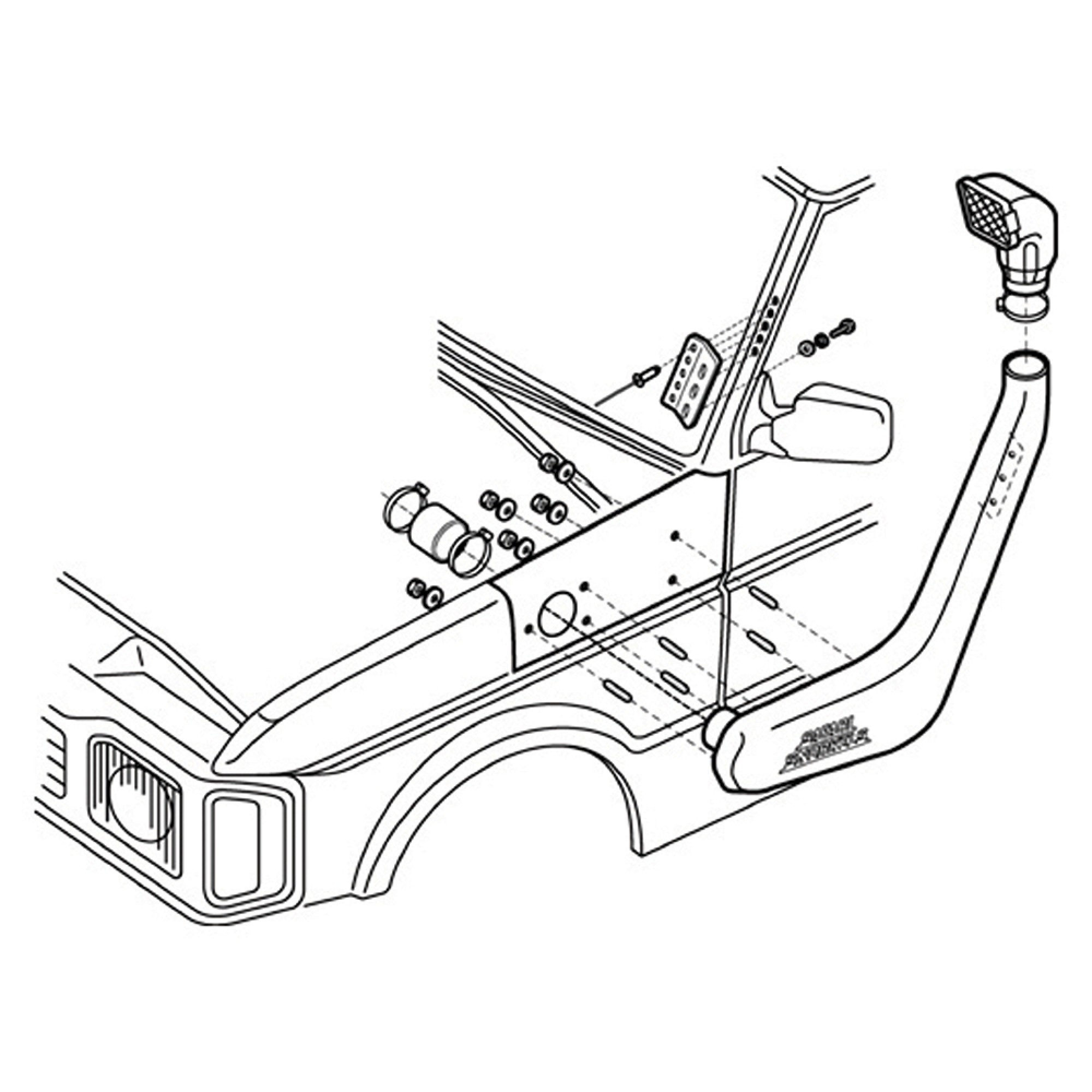 Safari Raised Air Intake Snorkel Kit Discovery 300TDI & V8 Non Abs Left Hand Side Fitment