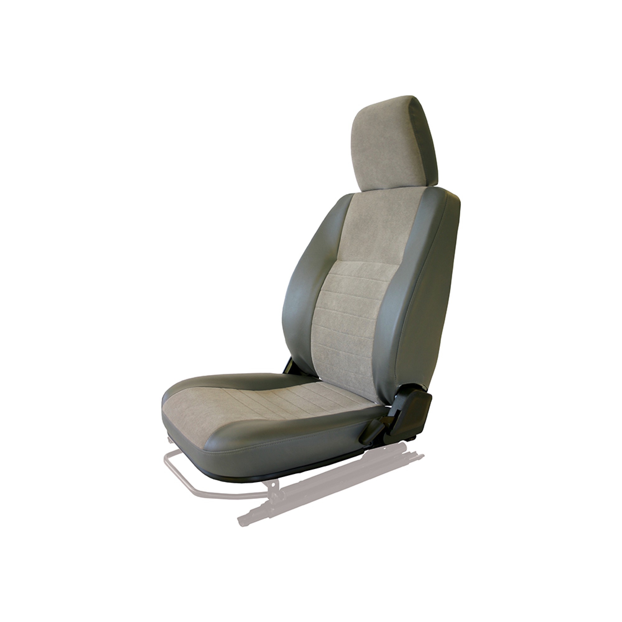 DA5611 - Seat Base Back & Headrest LH Grey with Headrest. Dark Grey Leatherette Outer and Light Grey Velour Trim Inner. Runners Are Not Included