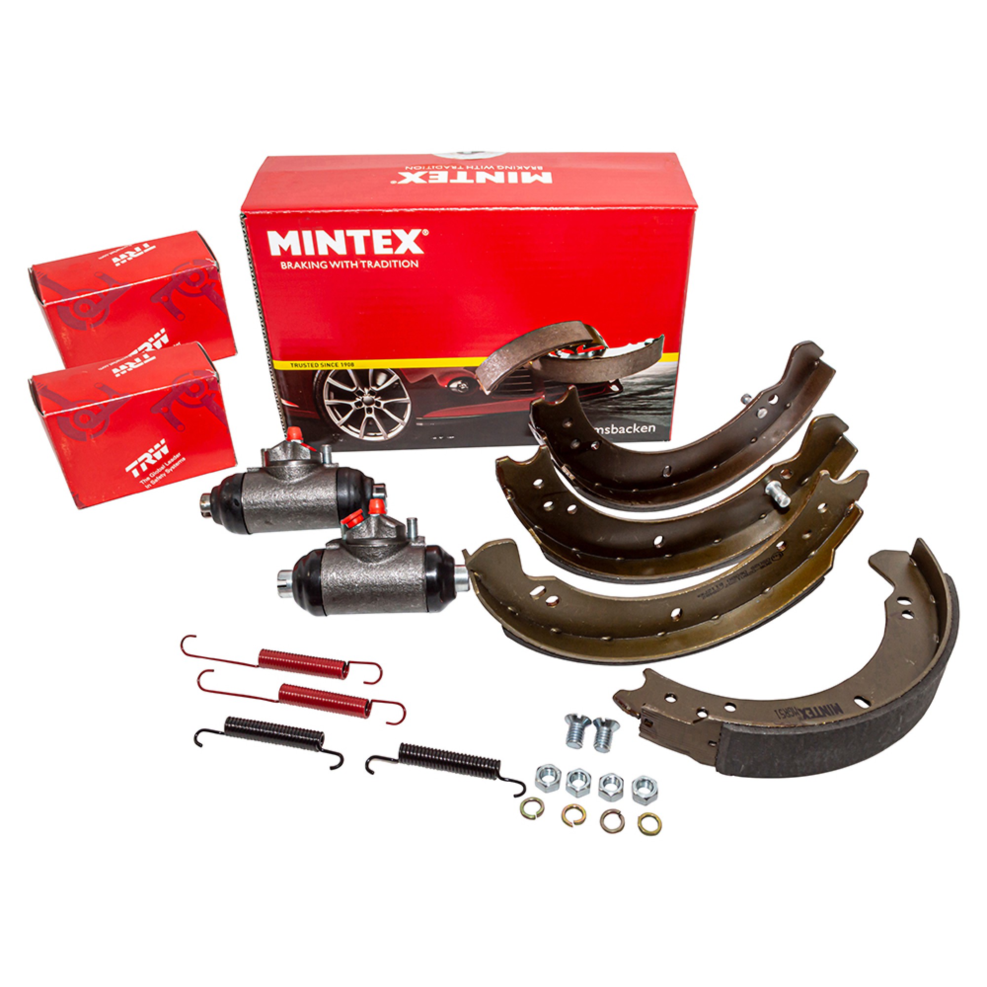 DA6042G - SWB Front Brake Kit 1954- June 80 Shoes Cylinders & Springs OEM