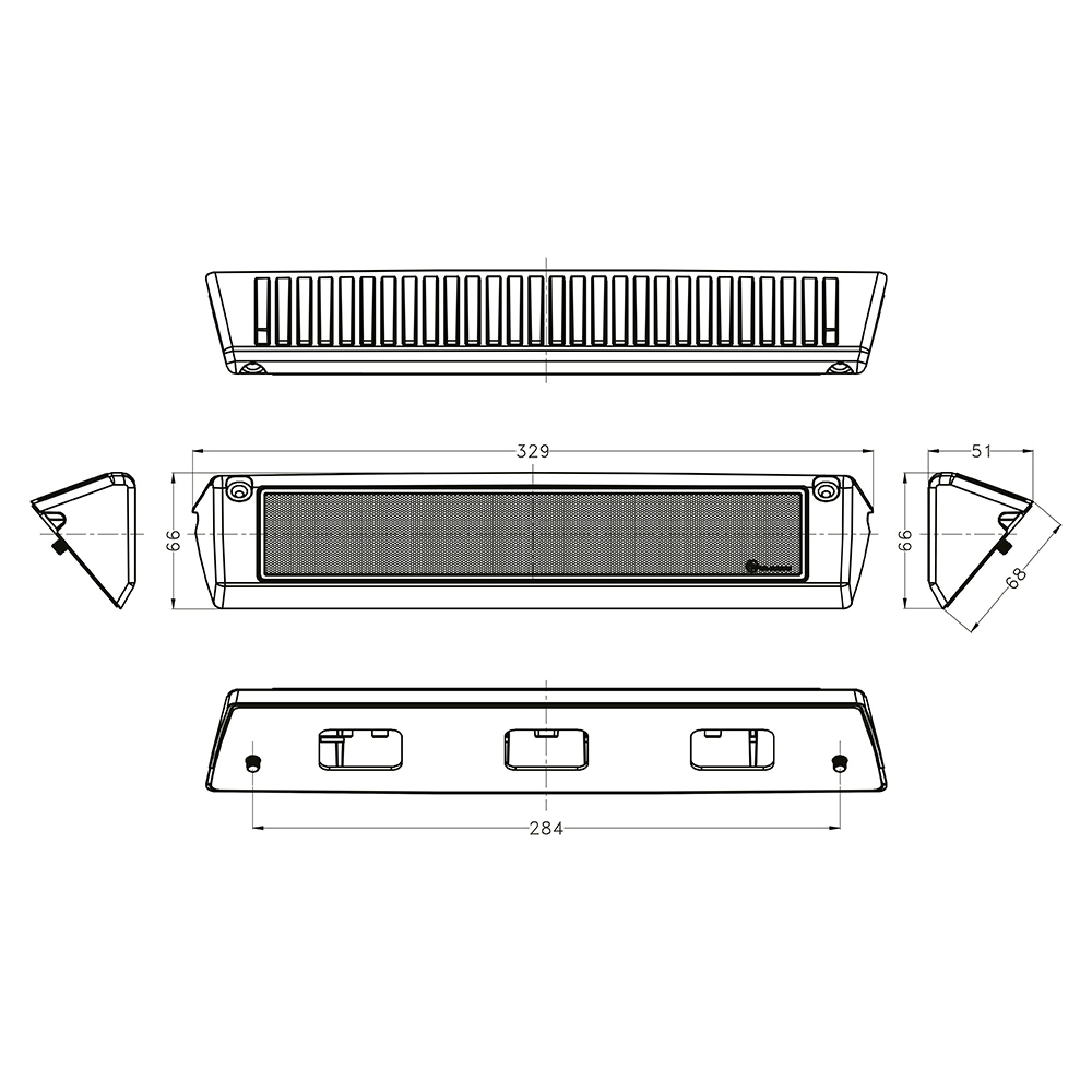 60W Led Interior/Exterior Scene Light White/Amber 329 x 66 x 51mm