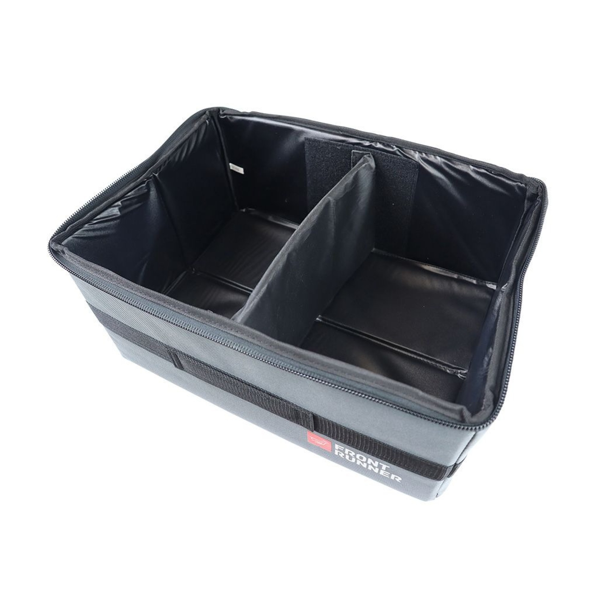 Front Runner Flat Pack Canvas Box Consists Of: 1 x Flat Pack, 2 x Mesh Storage Pockets 1 x Zippered, Water-repellant Storage Pocket, 1 x Vinyl-lined Moveable Divider, 1 x Exterior Clear Vinyl Label Pocket, 4 x Two-sided Content ID Cards.