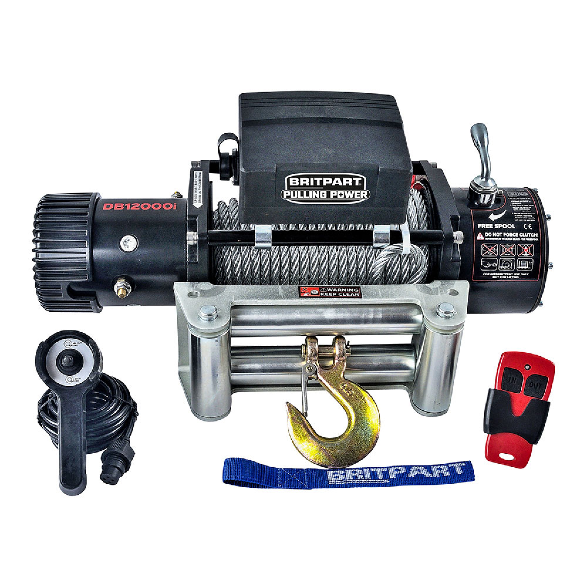 DB12000I - 12000LB Britpart Electric Winch (5443KG) Motor Output 3.6KW (4.8HP) Maximum Line Pull/Motor Current 12000LBS (5443KG)/375A