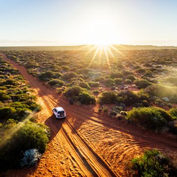 driving through the outback in a land rover